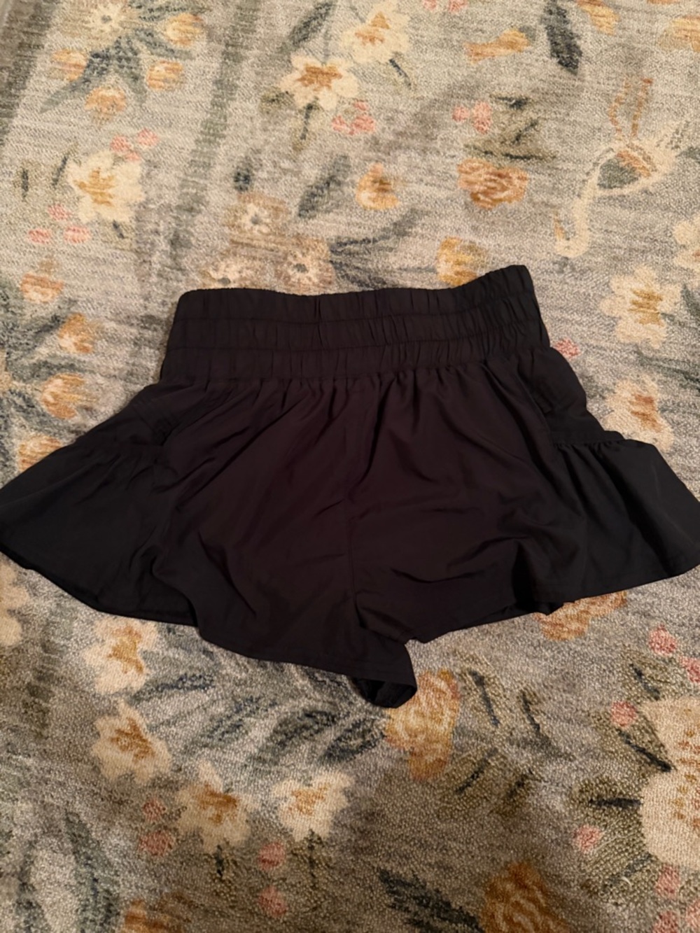 Free People Black Athletic Ruffle-Hem Shorts